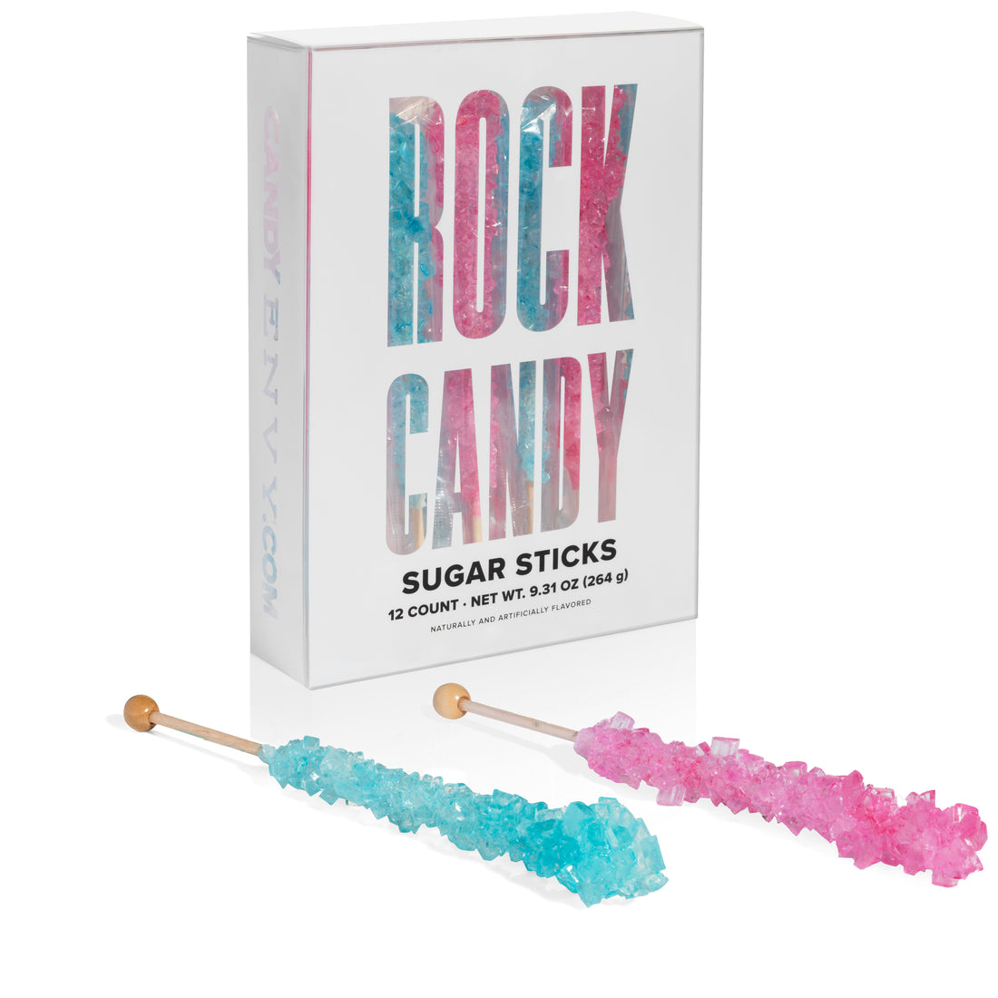 Light Blue & Light Pink Rock Candy Sugar Sticks - Cotton Candy and Cherry Flavors