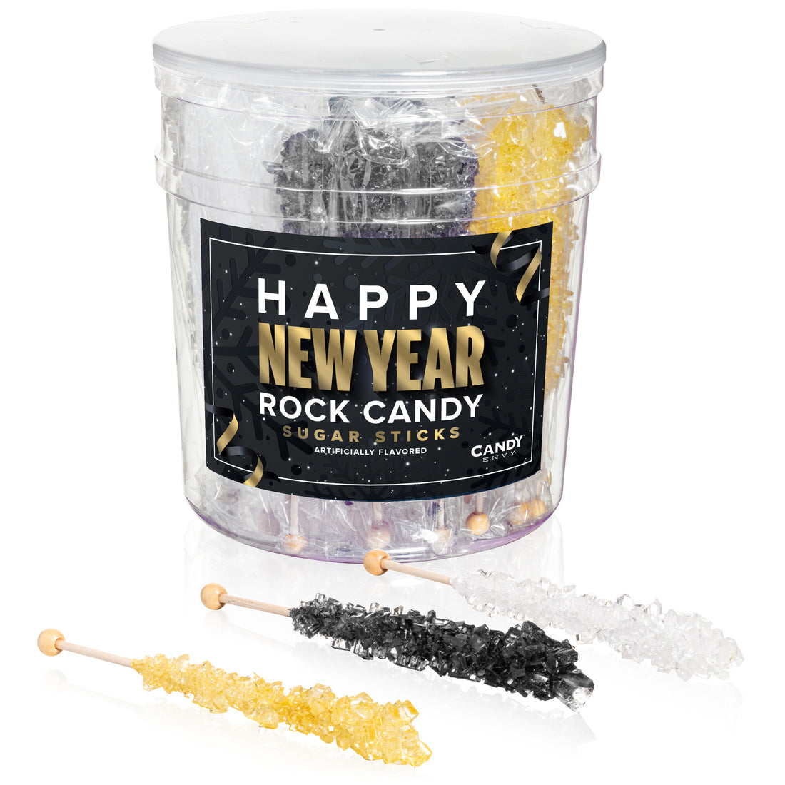 Gold Happy New Year Rock Candy Sugar Sticks