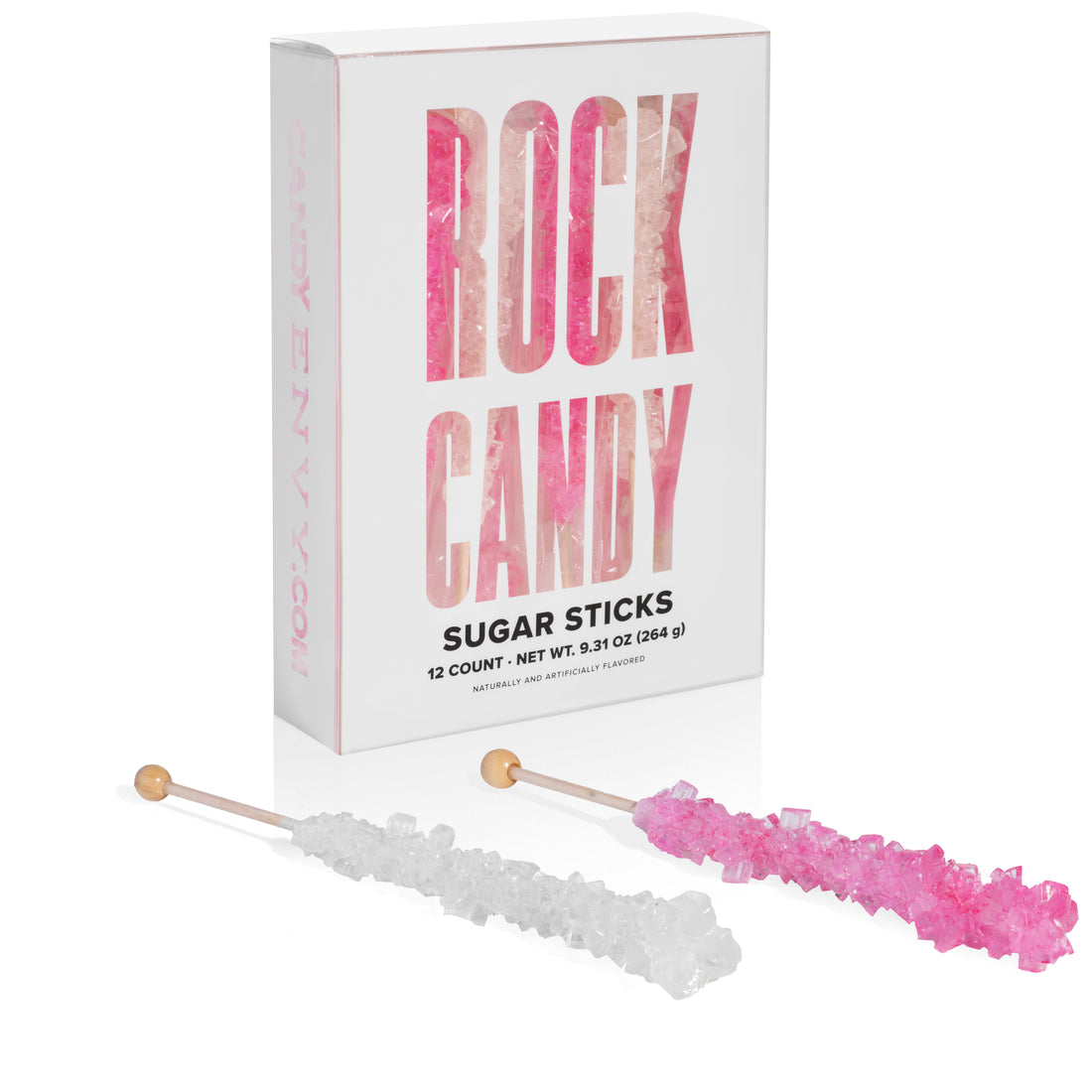 Light Pink and White Rock Candy Sugar Sticks - Cherry and Original Sugar Flavors