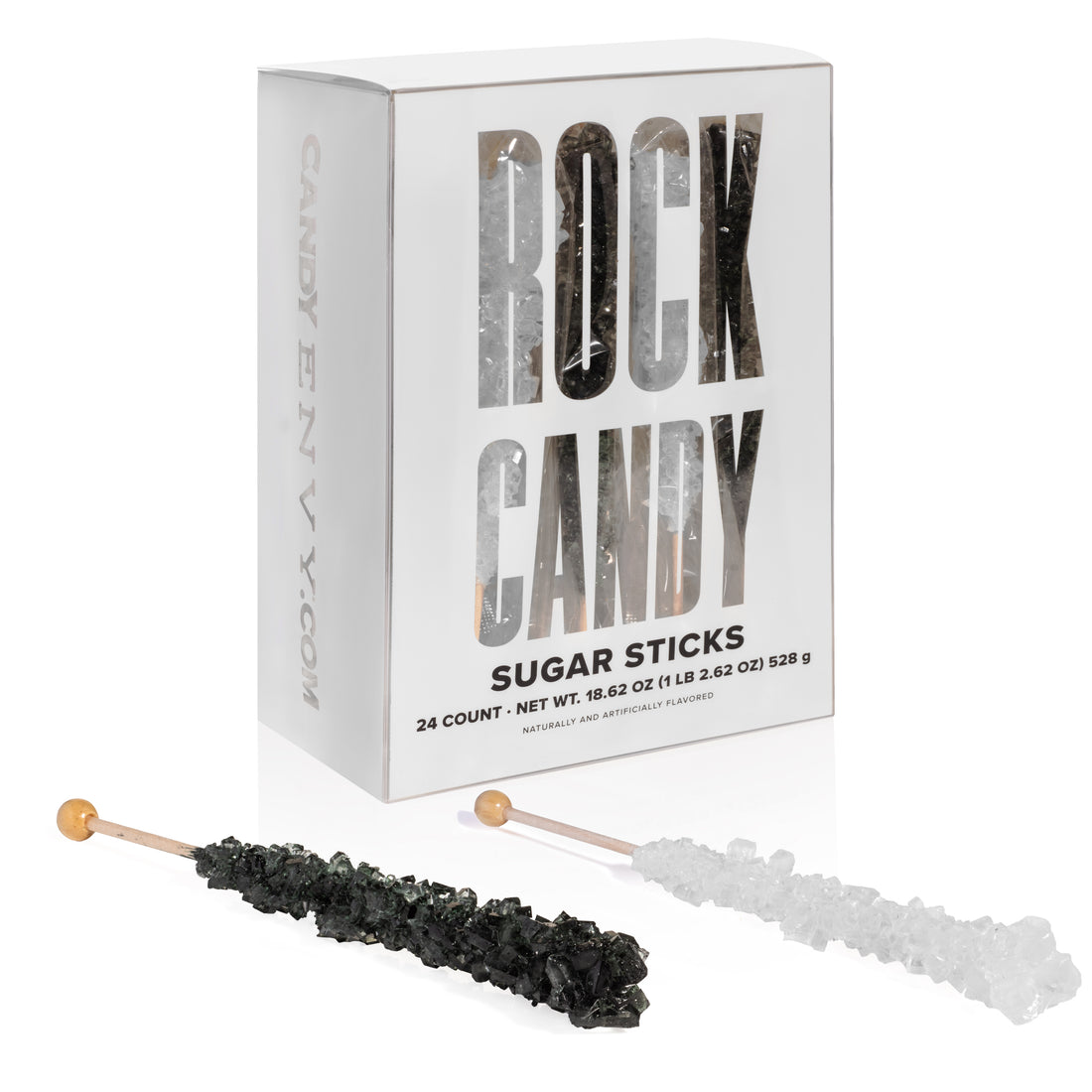 Black & White Rock Candy Sugar Sticks - Black Cherry and Original Sugar Flavors