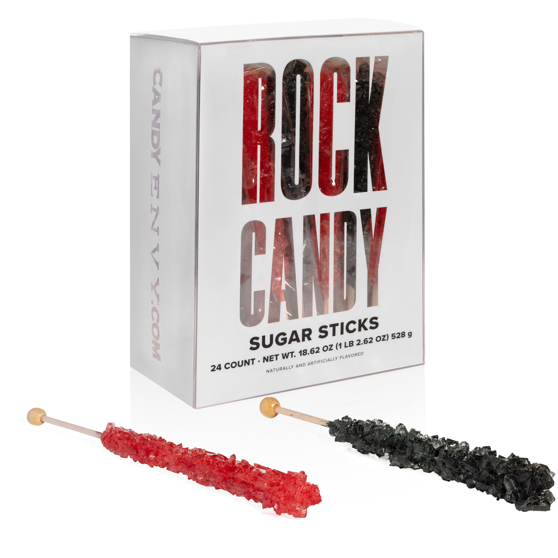 Black and Red Rock Candy Sugar Sticks - Black Cherry and Strawberry Flavored