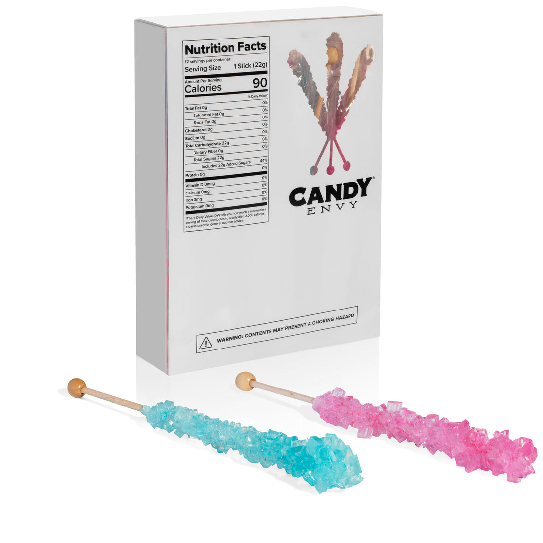 Light Blue & Light Pink Rock Candy Sugar Sticks - Cotton Candy and Cherry Flavors
