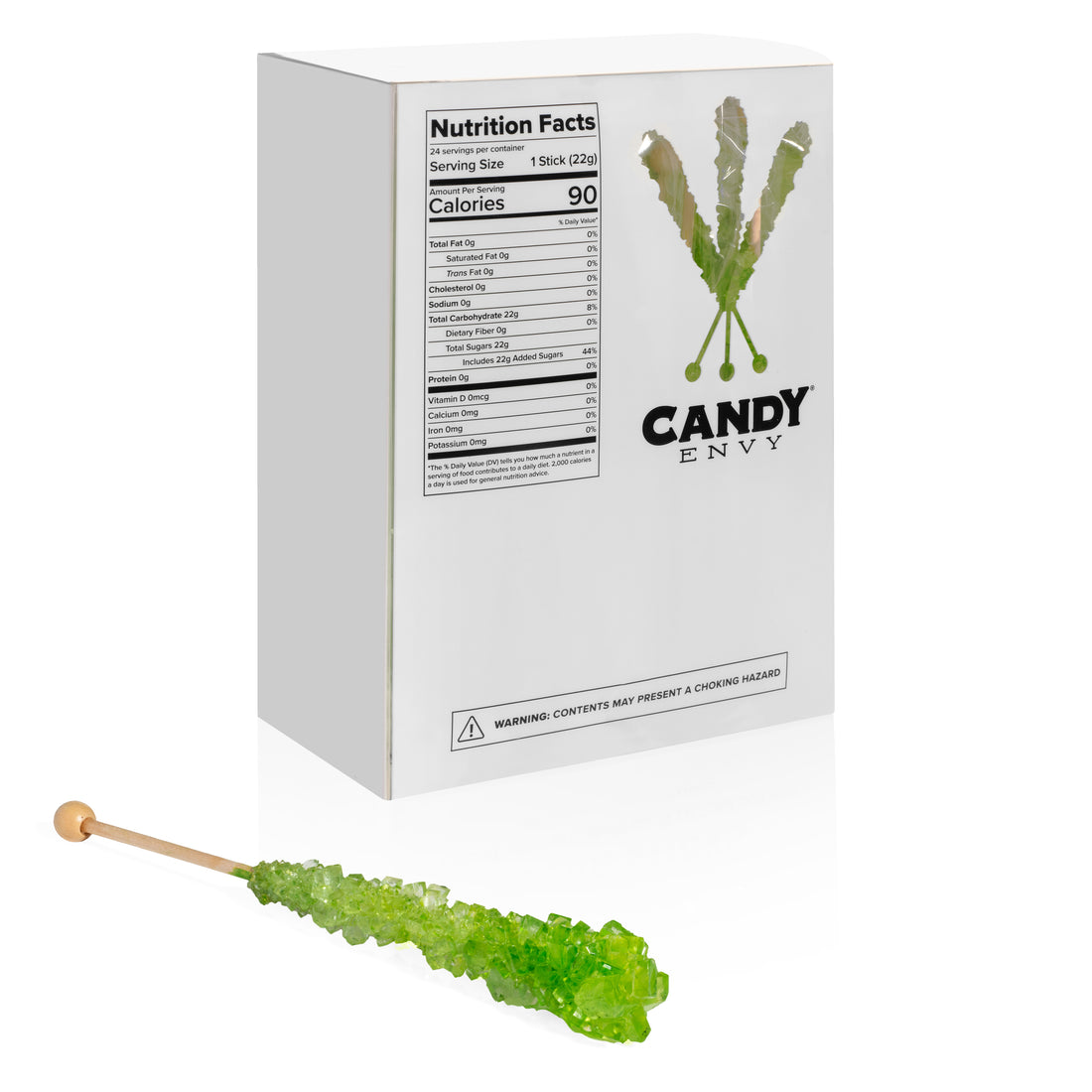 Light Green Rock Candy Sugar Sticks - Watermelon Flavor