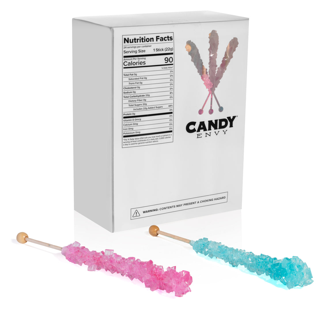 Light Blue & Light Pink Rock Candy Sugar Sticks - Cotton Candy and Cherry Flavors