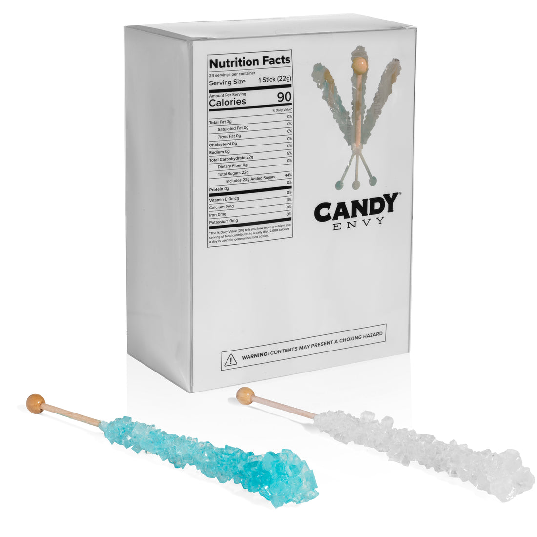 Light Blue & White Rock Candy Sugar Sticks - Cotton Candy and Original Sugar Flavors