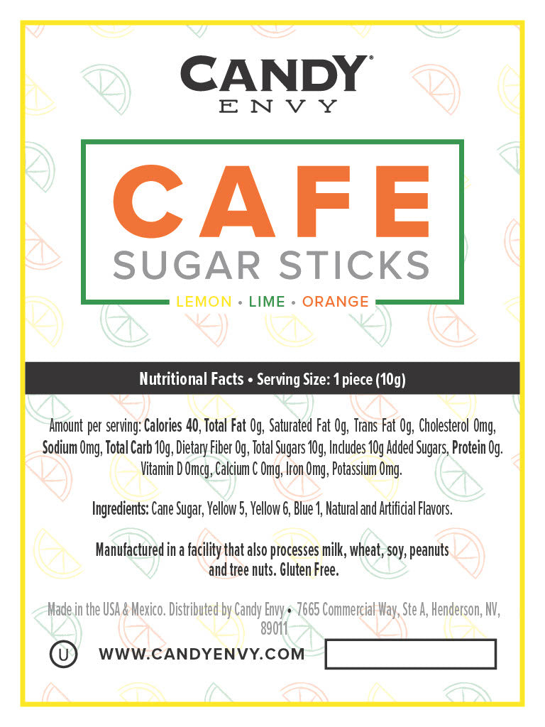 Citrus Combo Pack Café Mini Rock Candy Sugar Sticks - Orange, Lime, Lemon Flavor