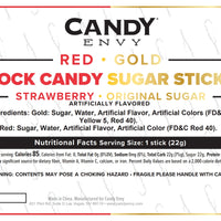 Gold and Red Rock Candy Sugar Sticks - Original Sugar and Strawberry Flavored