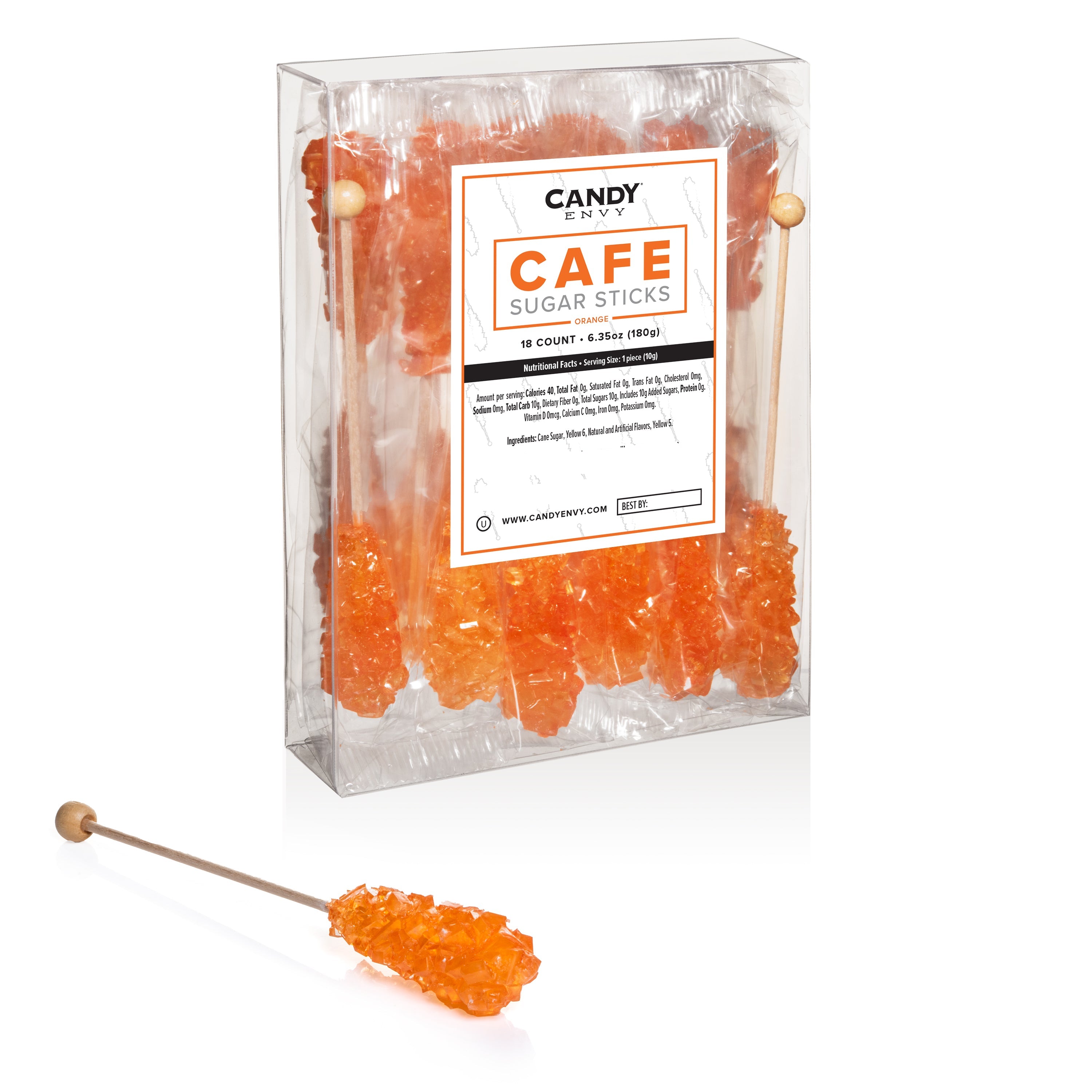 Orange Cafe Sugar Sticks: Individually wrapped Sugar Stir Sticks