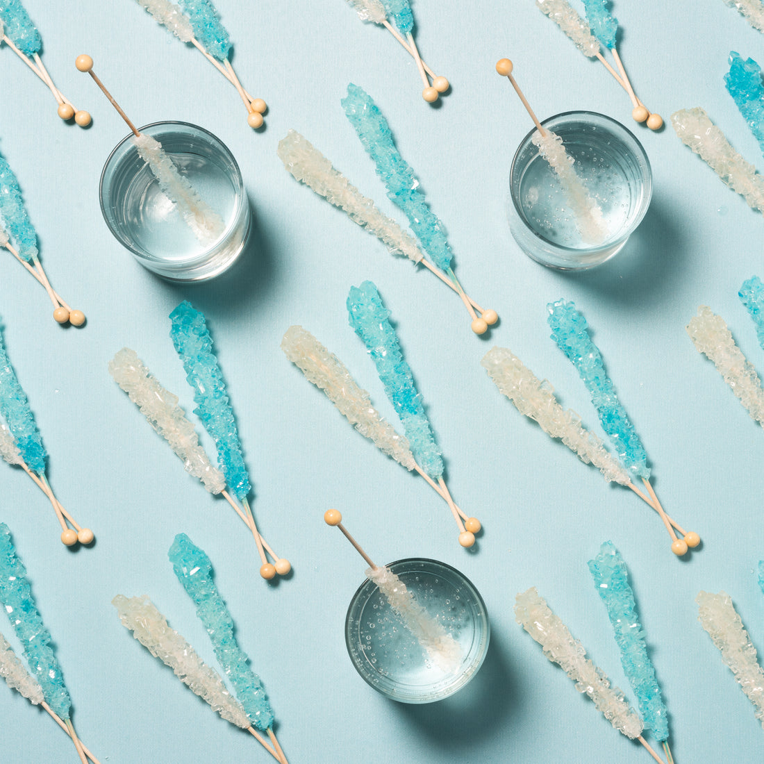 Light Blue & White Rock Candy Sugar Sticks - Cotton Candy and Original Sugar Flavors