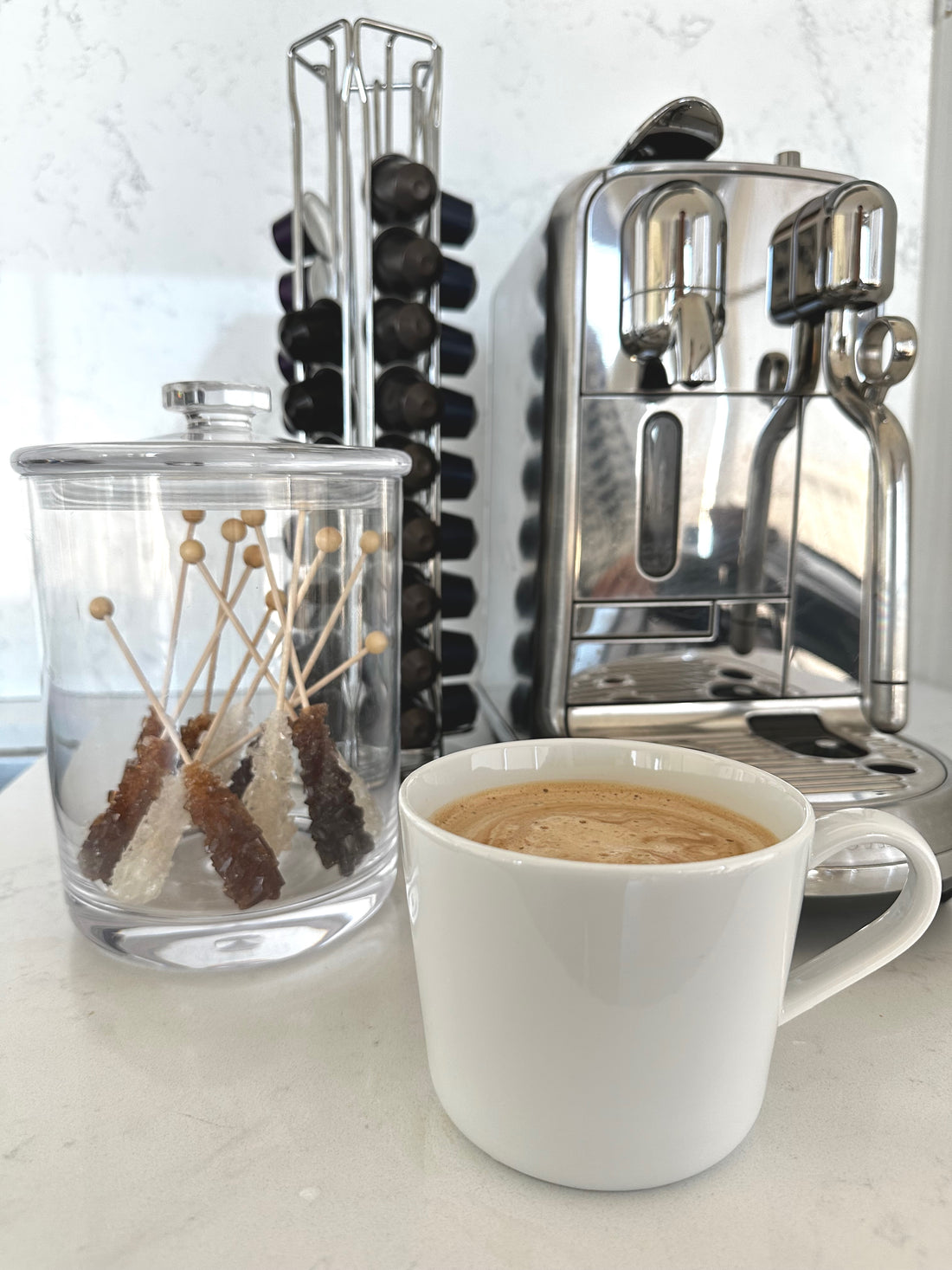 Amber and White Café Mini Rock Candy Sugar Sticks - Original Sugar Flavor