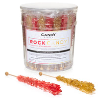 Gold and Red Rock Candy Crystal Sticks - Original Sugar and Strawberry Flavored