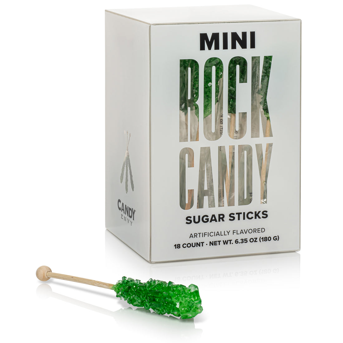 Green Mini Rock Candy Sugar Sticks - Lime Flavor