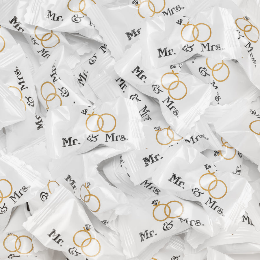 'Mr. & Mrs.' with Gold Ring Accent Wedding Buttermints