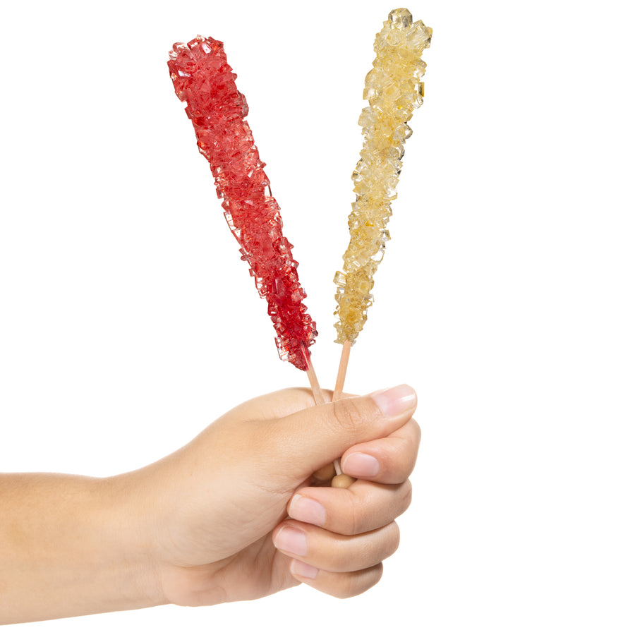 Gold and Red Rock Candy Sugar Sticks - Original Sugar and Strawberry Flavored