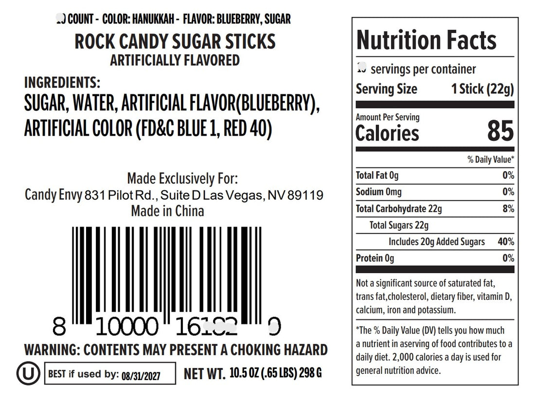Hanukkah Rock Candy Sugar Sticks