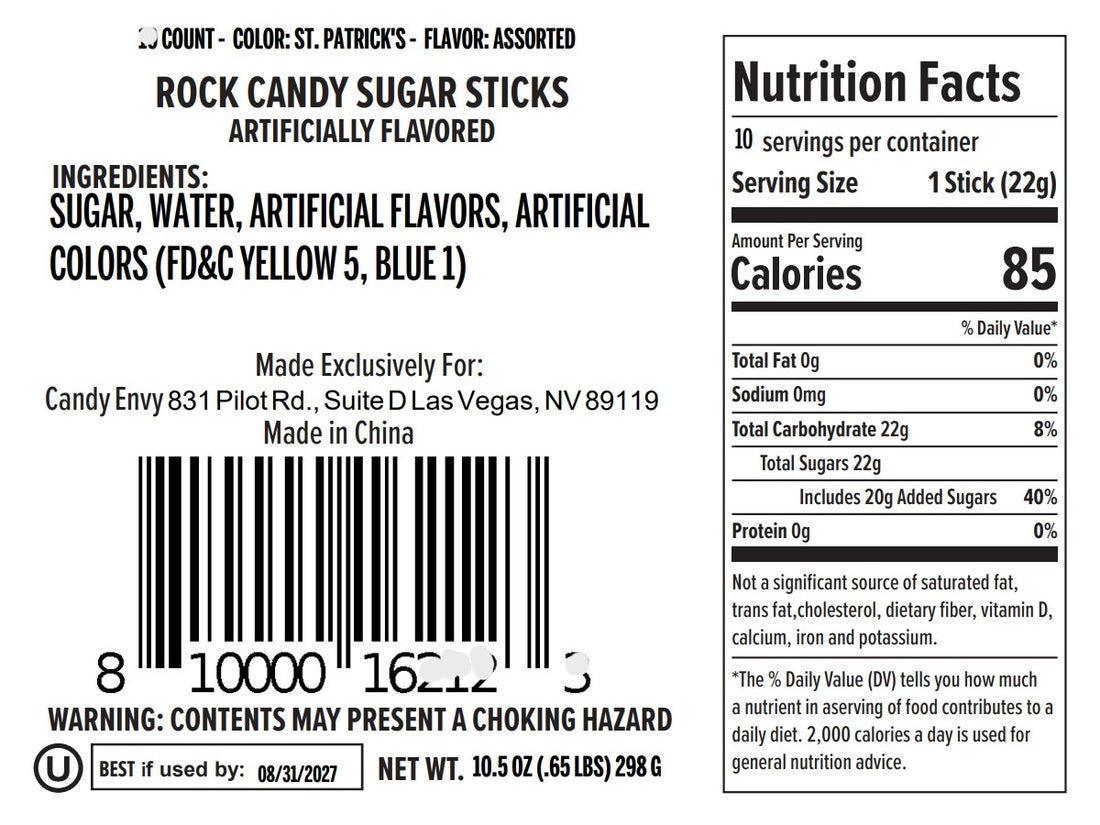 St. Patrick's Day Rock Candy Sugar Sticks