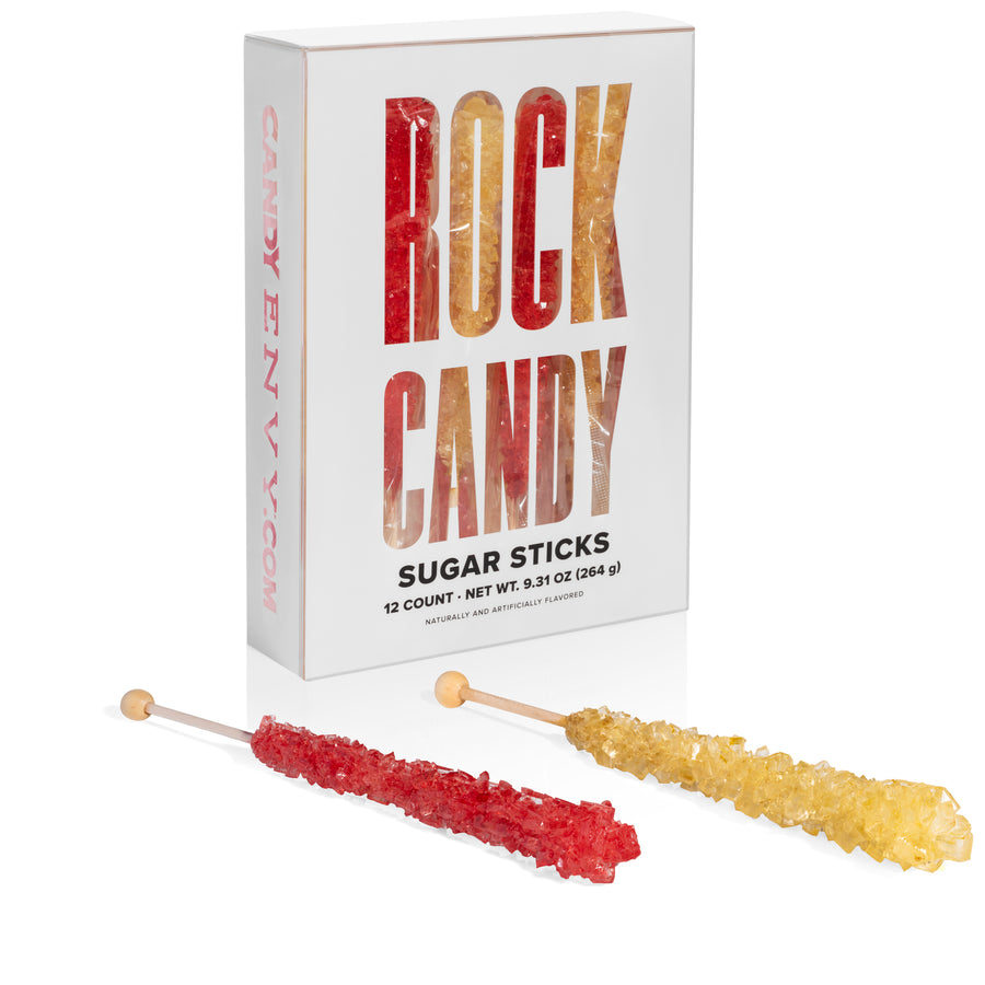 Gold and Red Rock Candy Sugar Sticks - Original Sugar and Strawberry Flavored