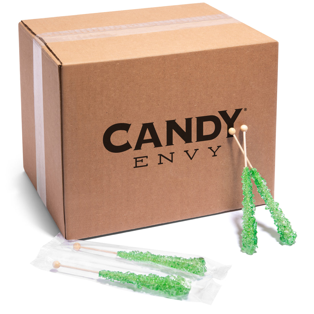 Green Rock Candy Sugar Sticks - Green Apple Flavor