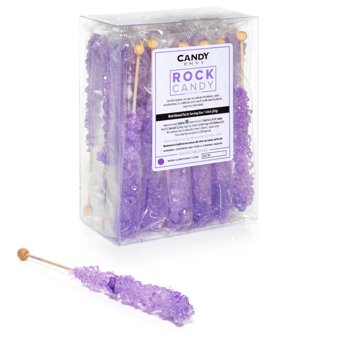 Lavender Rock Candy Sugar Sticks - Tutti Frutti Flavor