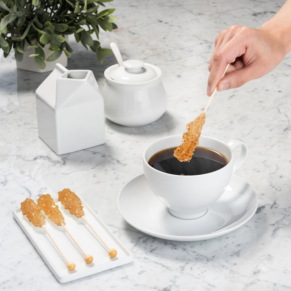 Amber and White Café Mini Rock Candy Sugar Sticks - Original Sugar Flavor