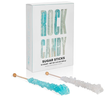 Light Blue & White Rock Candy Sugar Sticks - Cotton Candy and Original Sugar Flavors