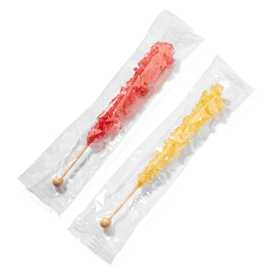 Gold and Red Rock Candy Sugar Sticks - Original Sugar and Strawberry Flavored