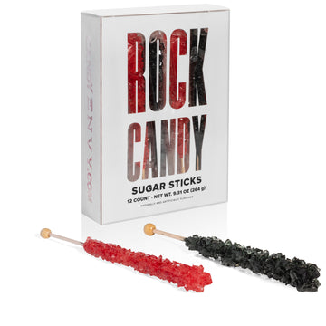 Black and Red Rock Candy Sugar Sticks - Black Cherry and Strawberry Flavored