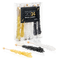 Gold Happy New Year 2024 Rock Candy Sugar Sticks