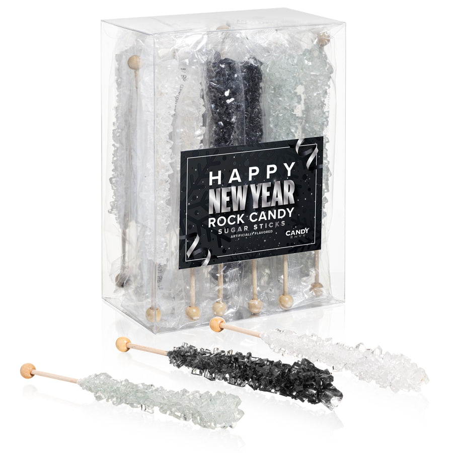 Silver Happy New Year Rock Candy Sugar Sticks