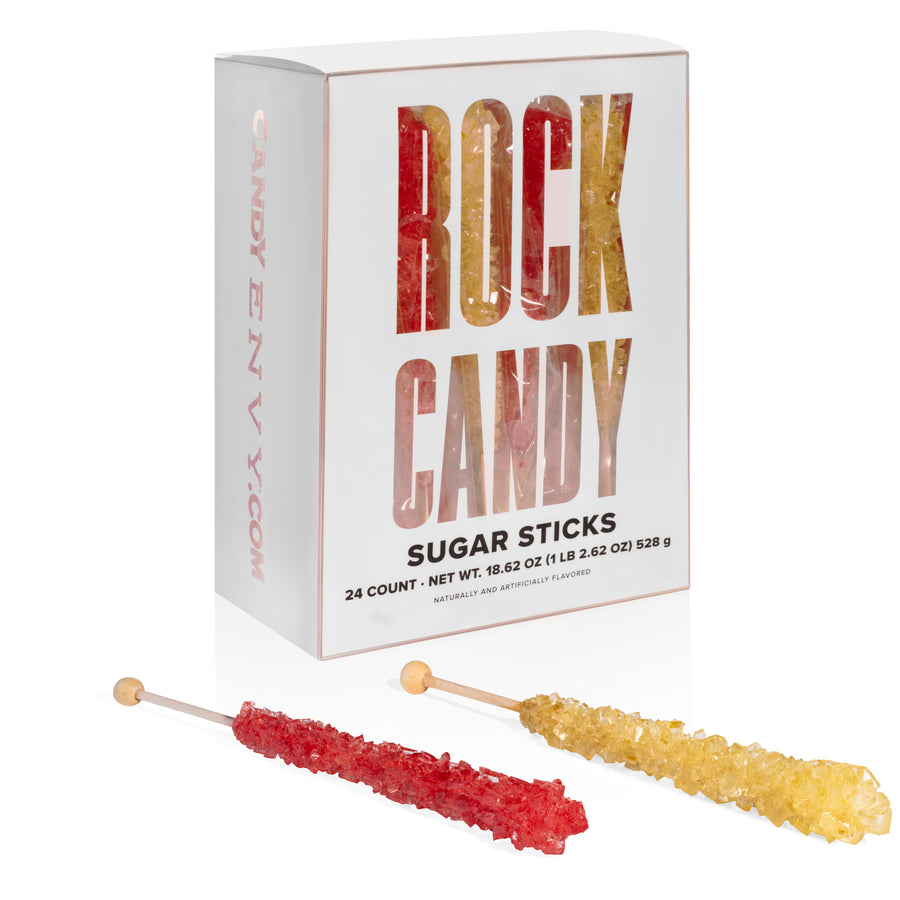 Gold and Red Rock Candy Sugar Sticks - Original Sugar and Strawberry Flavored