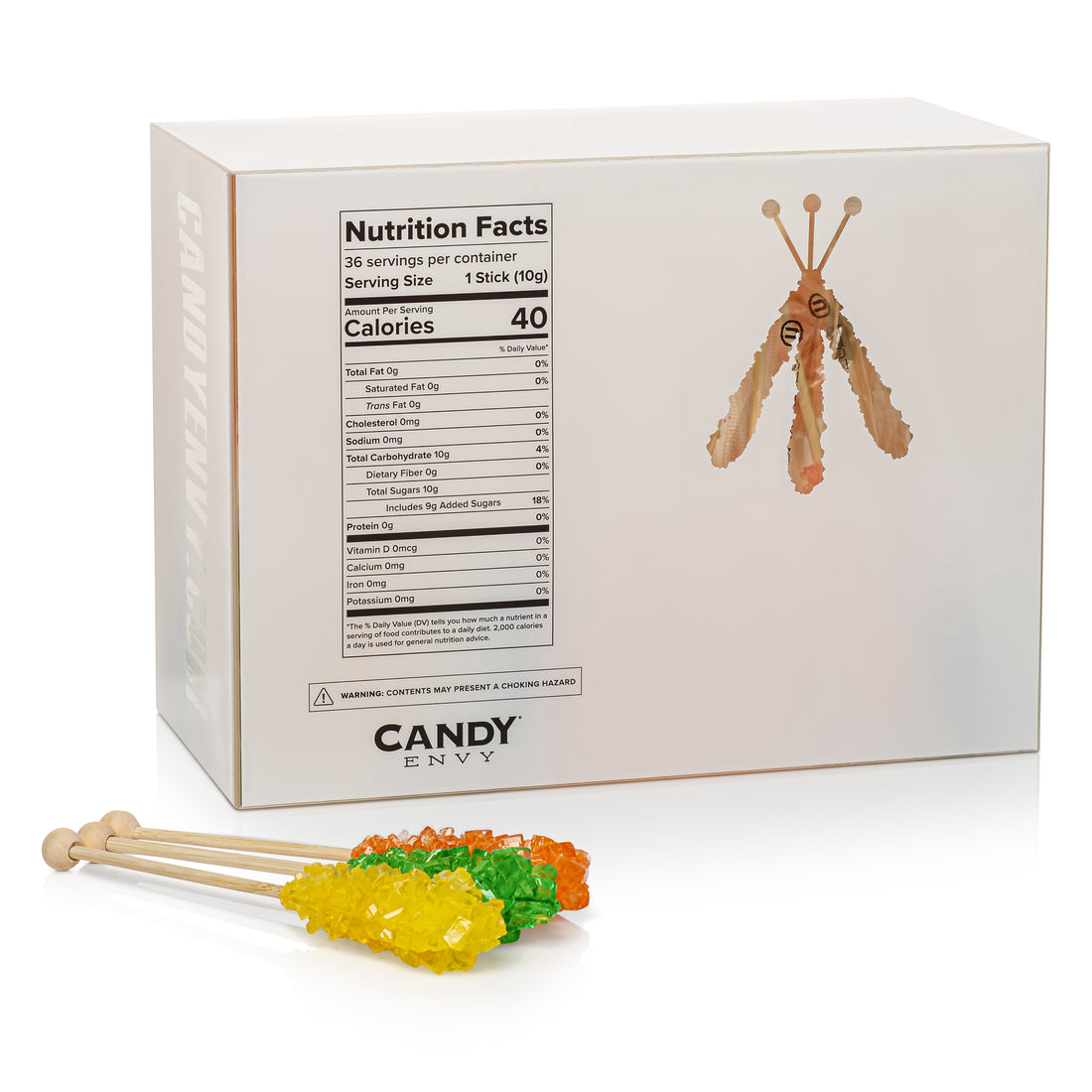 Citrus Combo Mini Rock Candy Sugar Sticks - Orange, Lime, Lemon Flavor