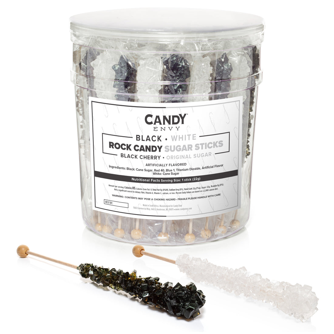 Black & White Rock Candy Sugar Sticks - Black Cherry and Original Sugar Flavors