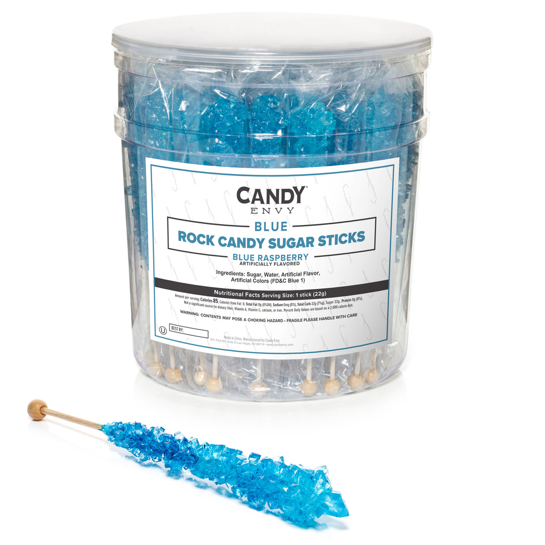 Blue Rock Candy Sugar Sticks - Blue Raspberry Flavor