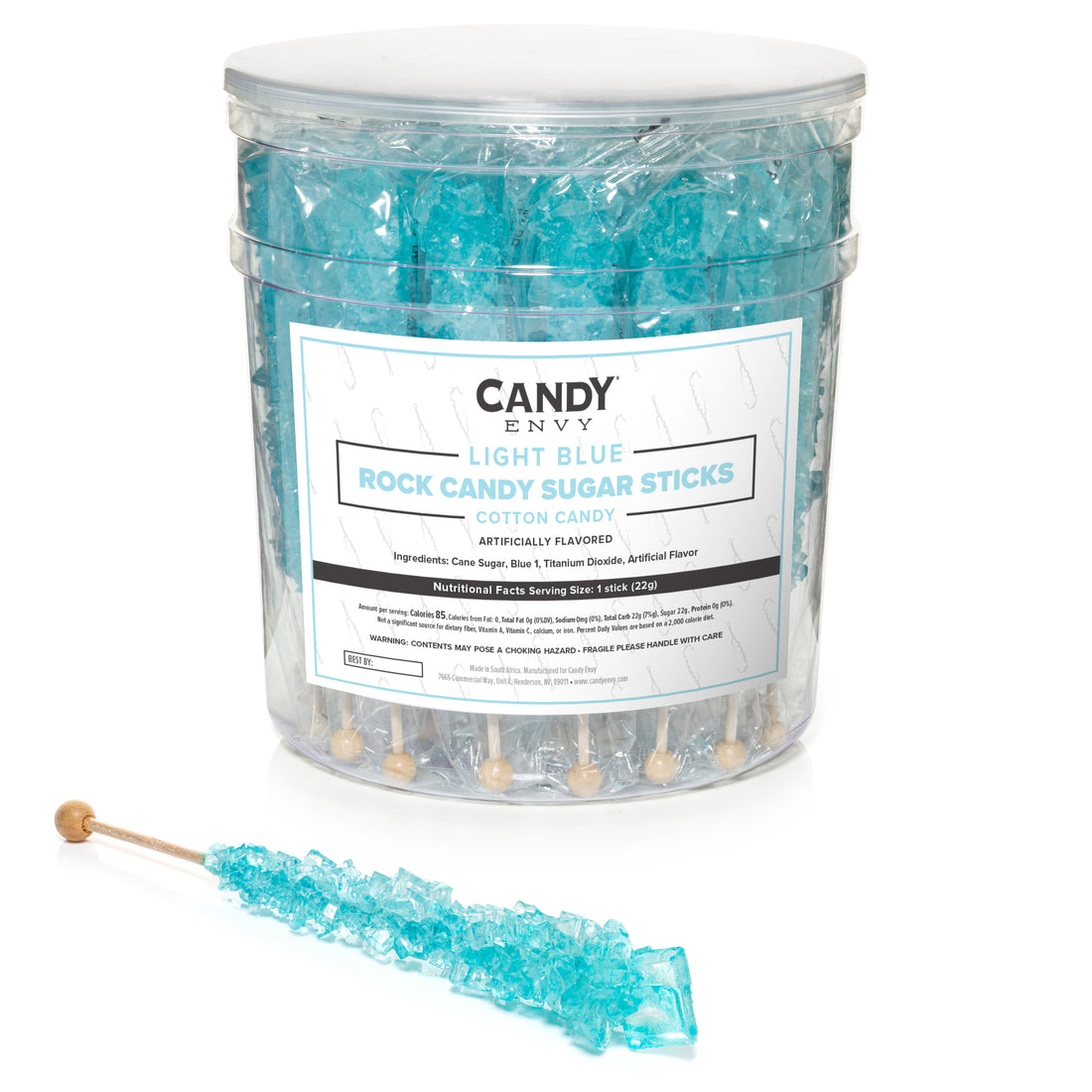 Light Blue Rock Candy Sugar Sticks - Cotton Candy Flavor