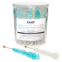 Light Blue & White Rock Candy Sugar Sticks - Cotton Candy and Original Sugar Flavors