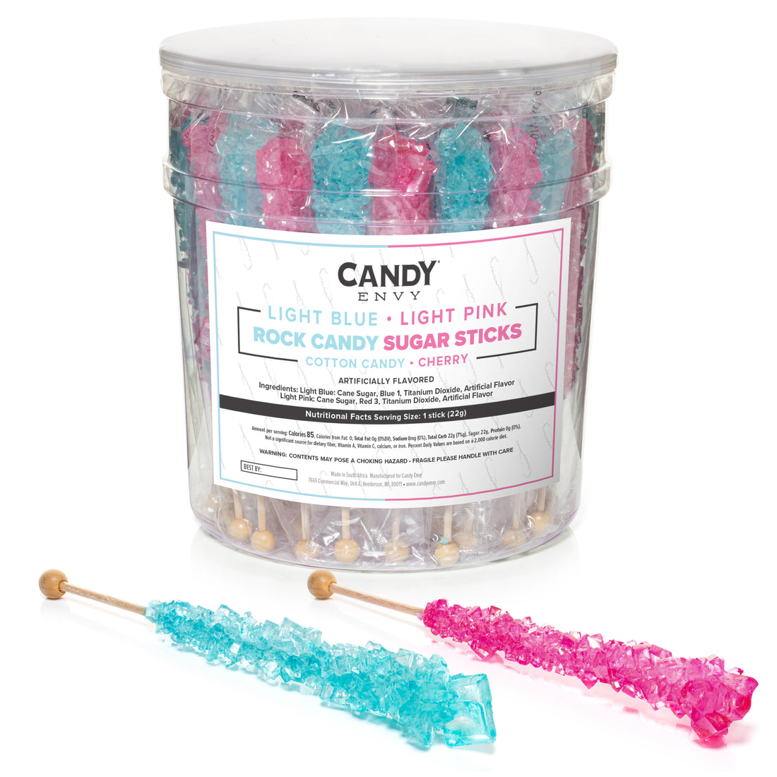 Light Blue & Light Pink Rock Candy Sugar Sticks - Cotton Candy and Cherry Flavors