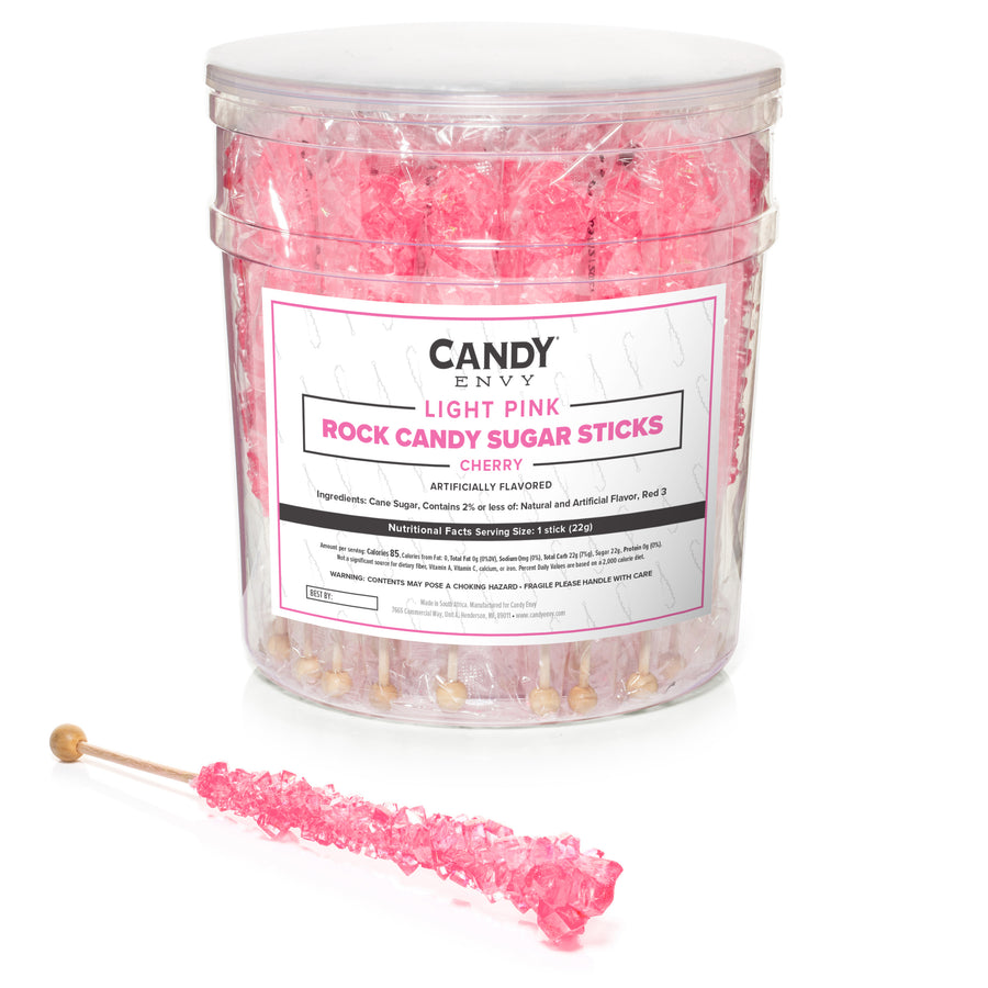 Light Pink Rock Candy Sugar Sticks - Cherry Flavor