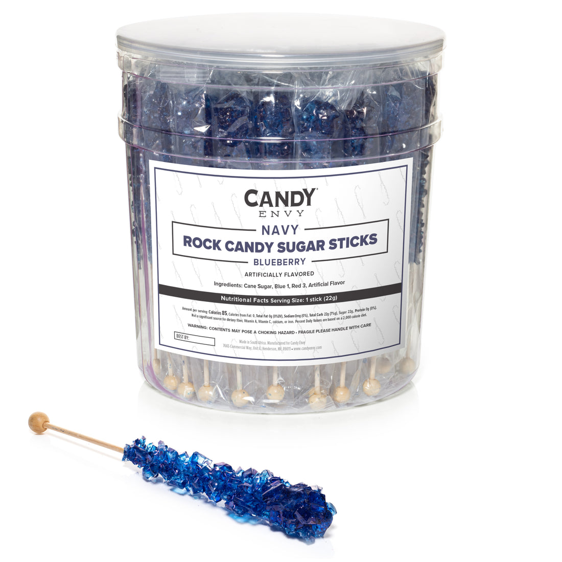 Navy Blue Rock Candy Sugar Sticks - Blueberry Flavor