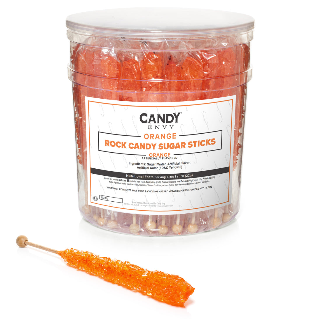 Orange Rock Candy Sugar Sticks - Orange Flavor