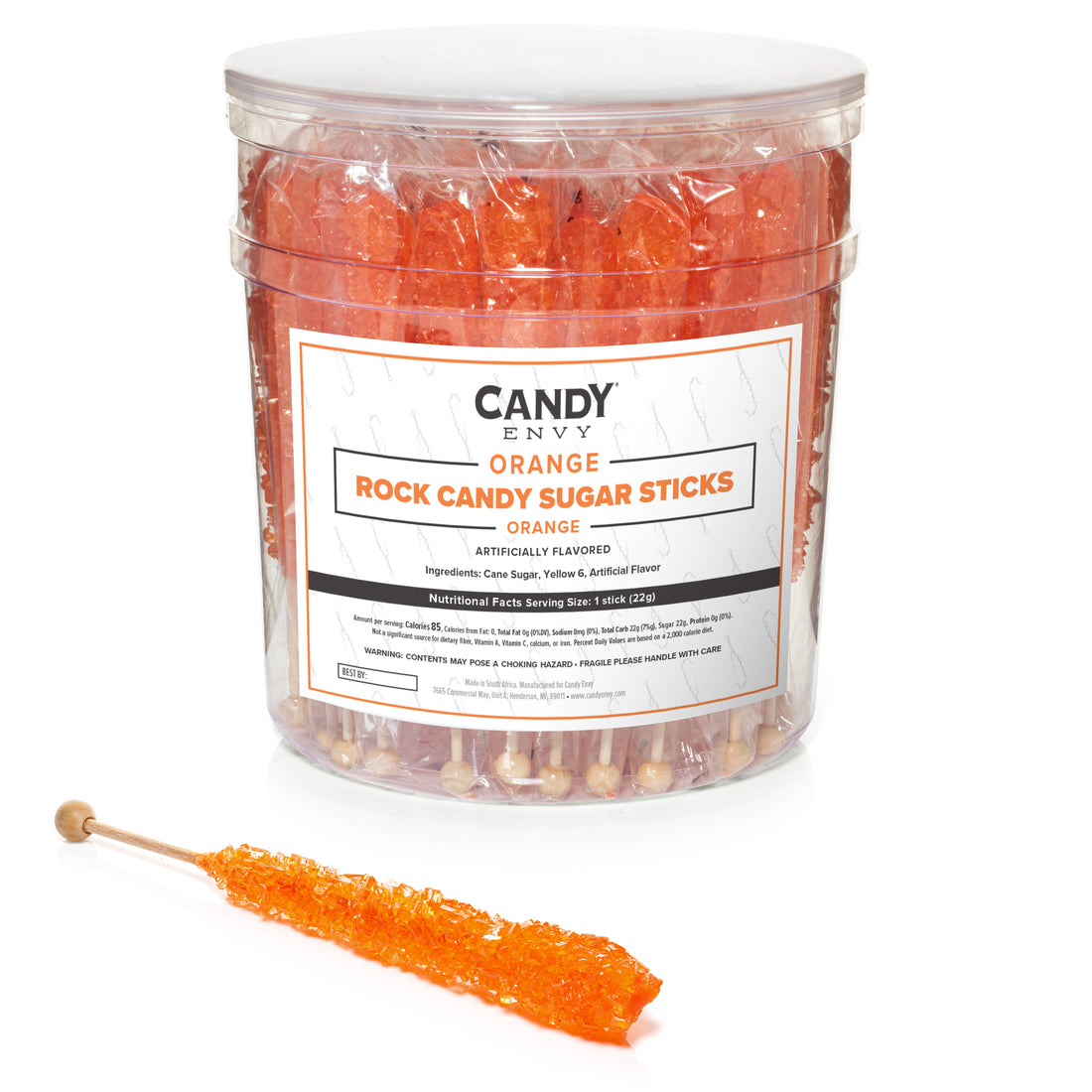 Orange Rock Candy Sugar Sticks - Orange Flavor