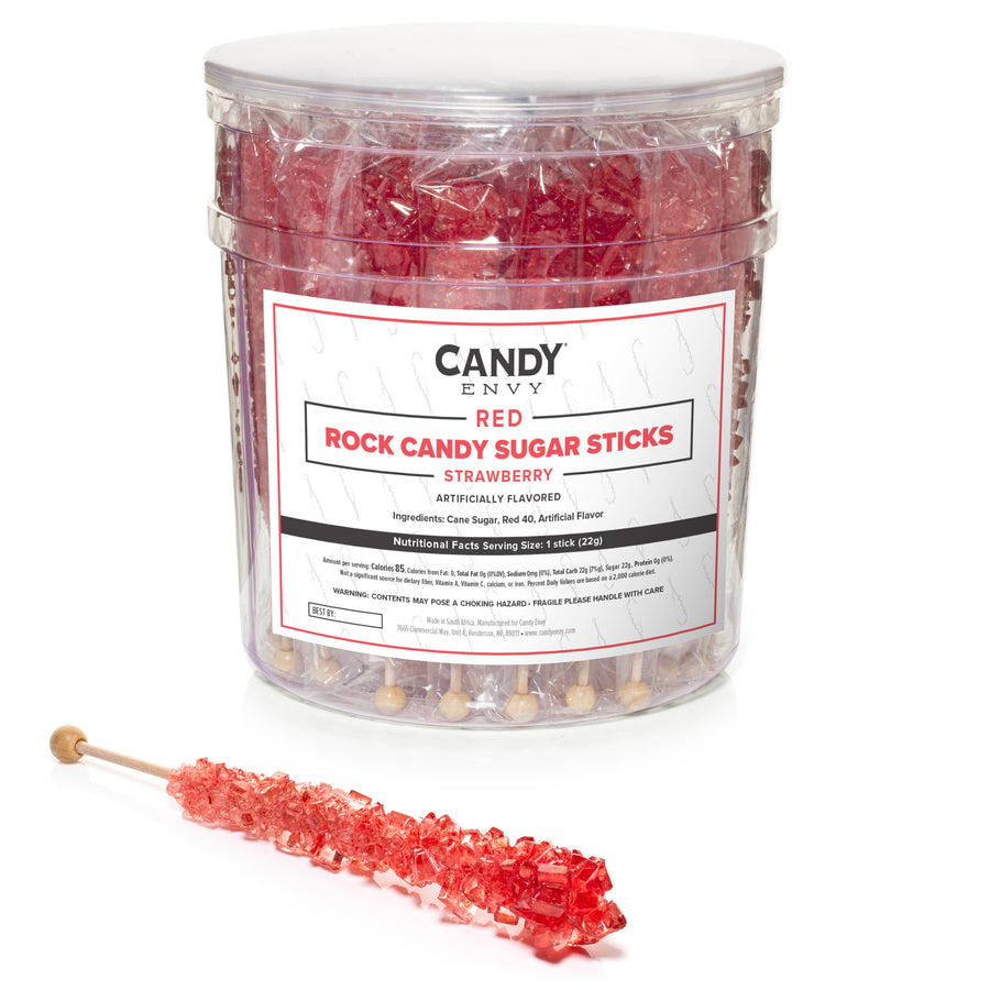 Red Rock Candy Sugar Sticks - Strawberry Flavor