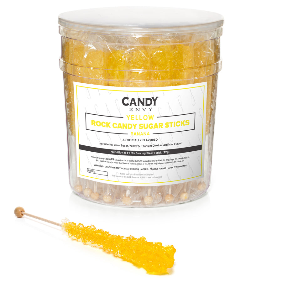 Yellow Rock Candy Sugar Sticks - Banana Flavor