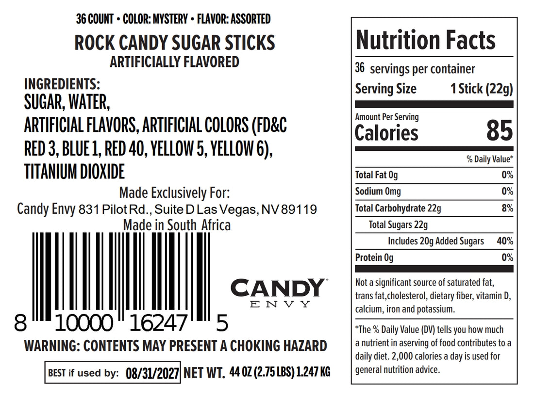 Mystery Rock Candy Tubs - 36 Individually Wrapped Sticks