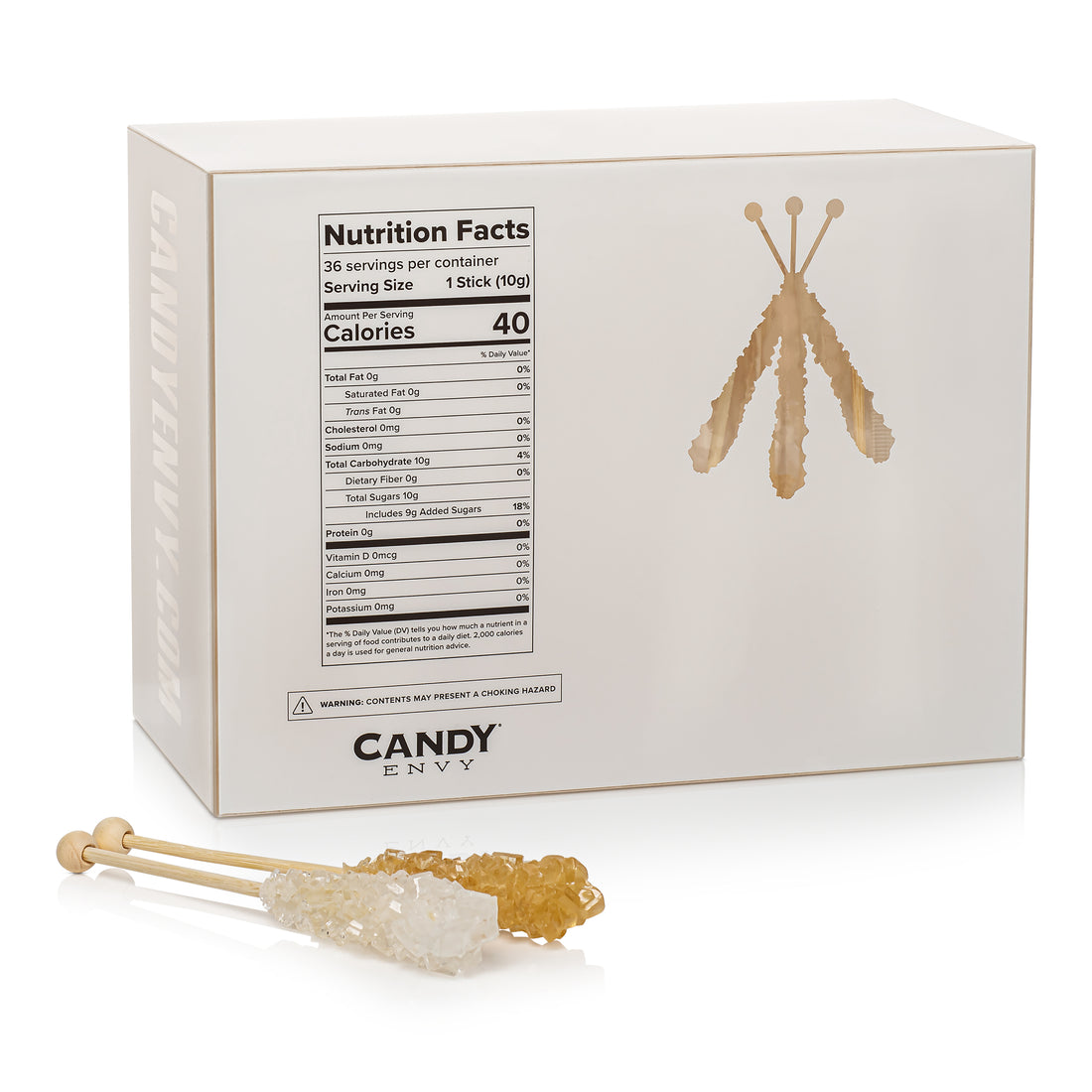 Amber and White Mini Rock Candy Sugar Sticks - Original Sugar Flavor