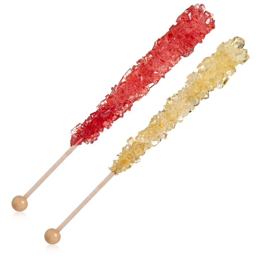 Gold and Red Rock Candy Sugar Sticks - Original Sugar and Strawberry Flavored