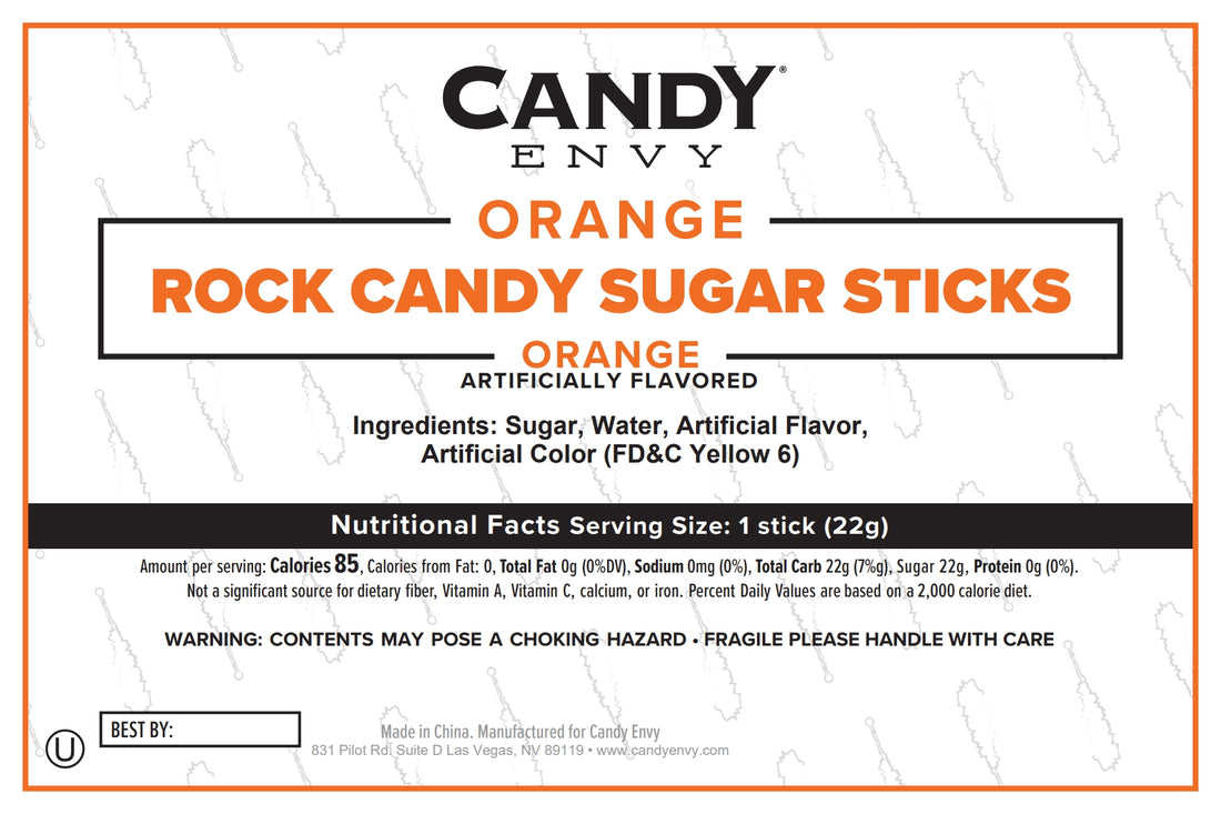 Orange Rock Candy Sugar Sticks - Orange Flavor