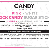Pink and White Rock Candy Sugar Sticks - Cherry and Original Sugar Flavors