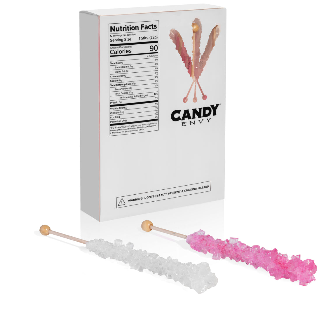Light Pink and White Rock Candy Sugar Sticks - Cherry and Original Sugar Flavors