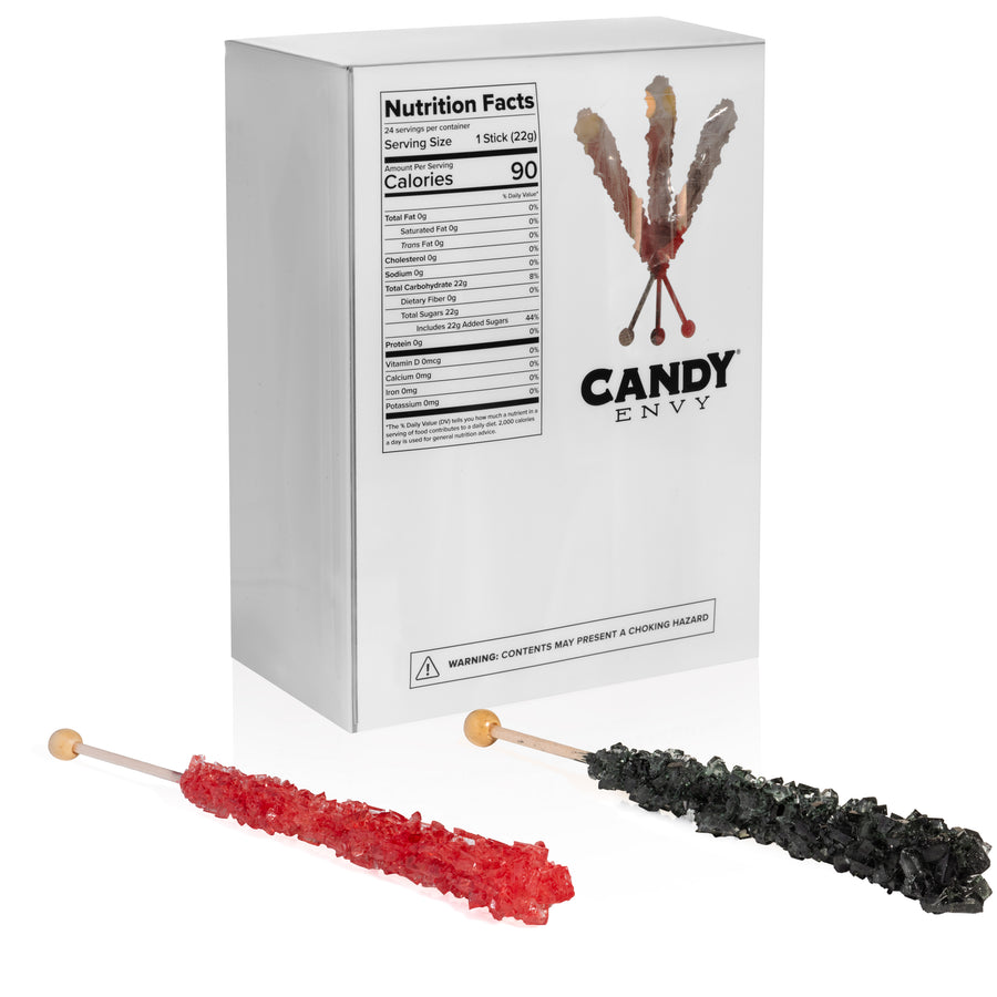 Black and Red Rock Candy Sugar Sticks - Black Cherry and Strawberry Flavored
