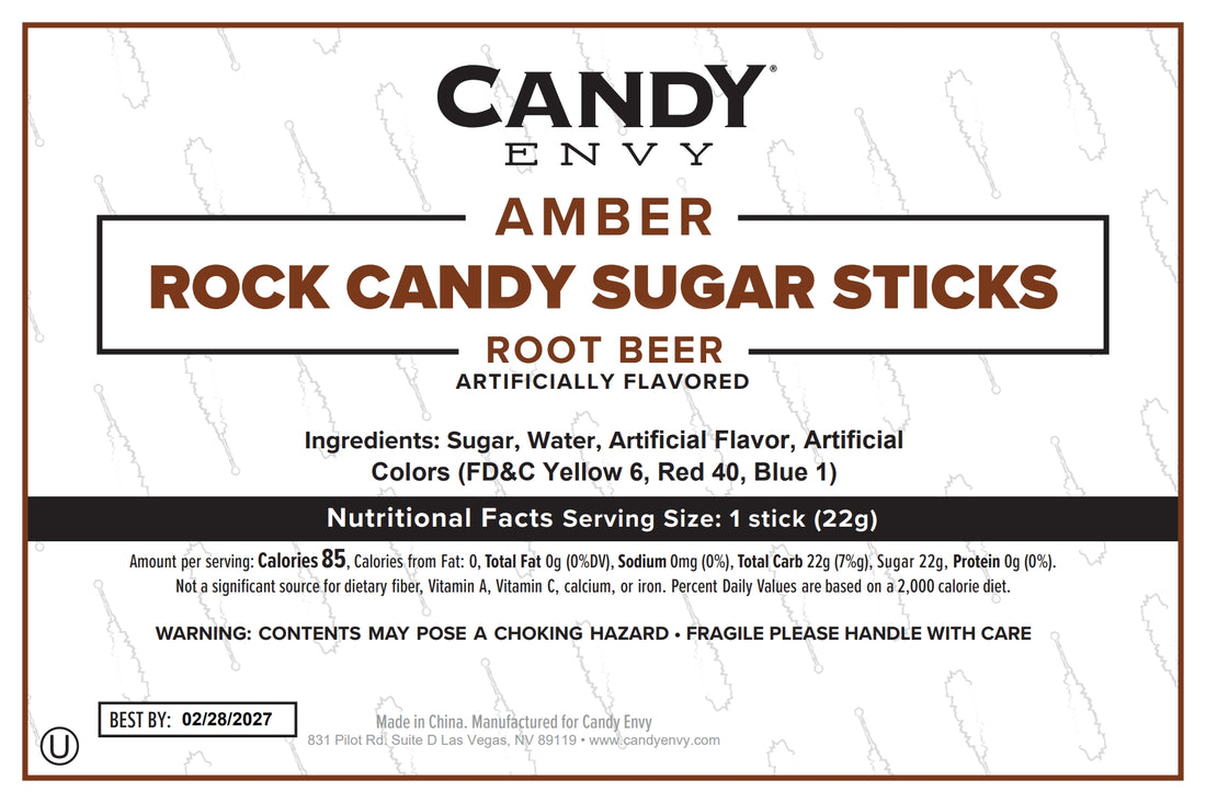 Amber Rock Candy Sugar Sticks - Root Beer Flavor - PREORDER